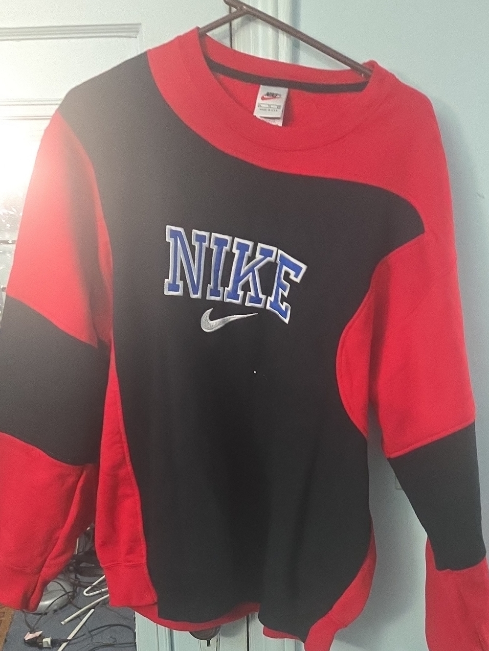 Nike Red and Black Colorblock Crewneck Sweater